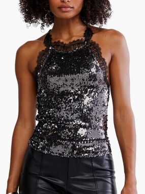 NWT Free People Take Me Away Sequin & Lace Tank